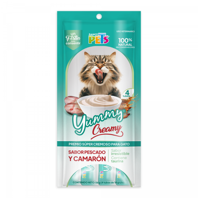 Yummy Creamy P/Gato Sabor Pescado y Camaron 4-Tubos